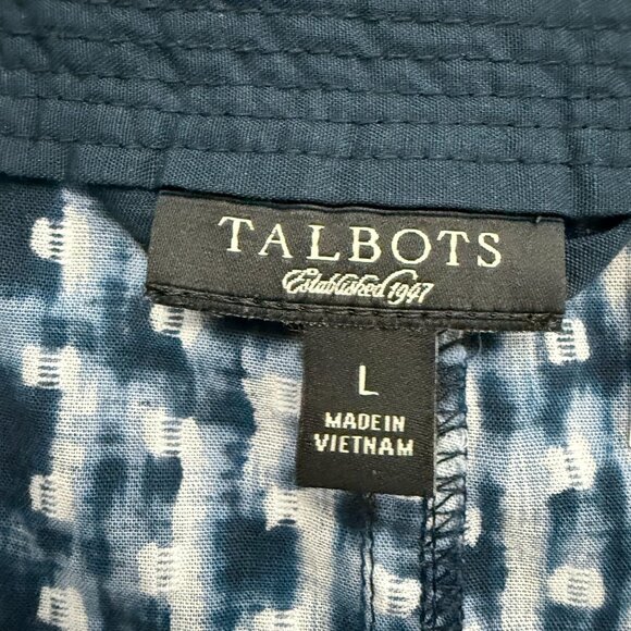 Talbots Abstract Print V-Neckline Button Front Blouse Top Women Large Blue - Picture 6 of 9